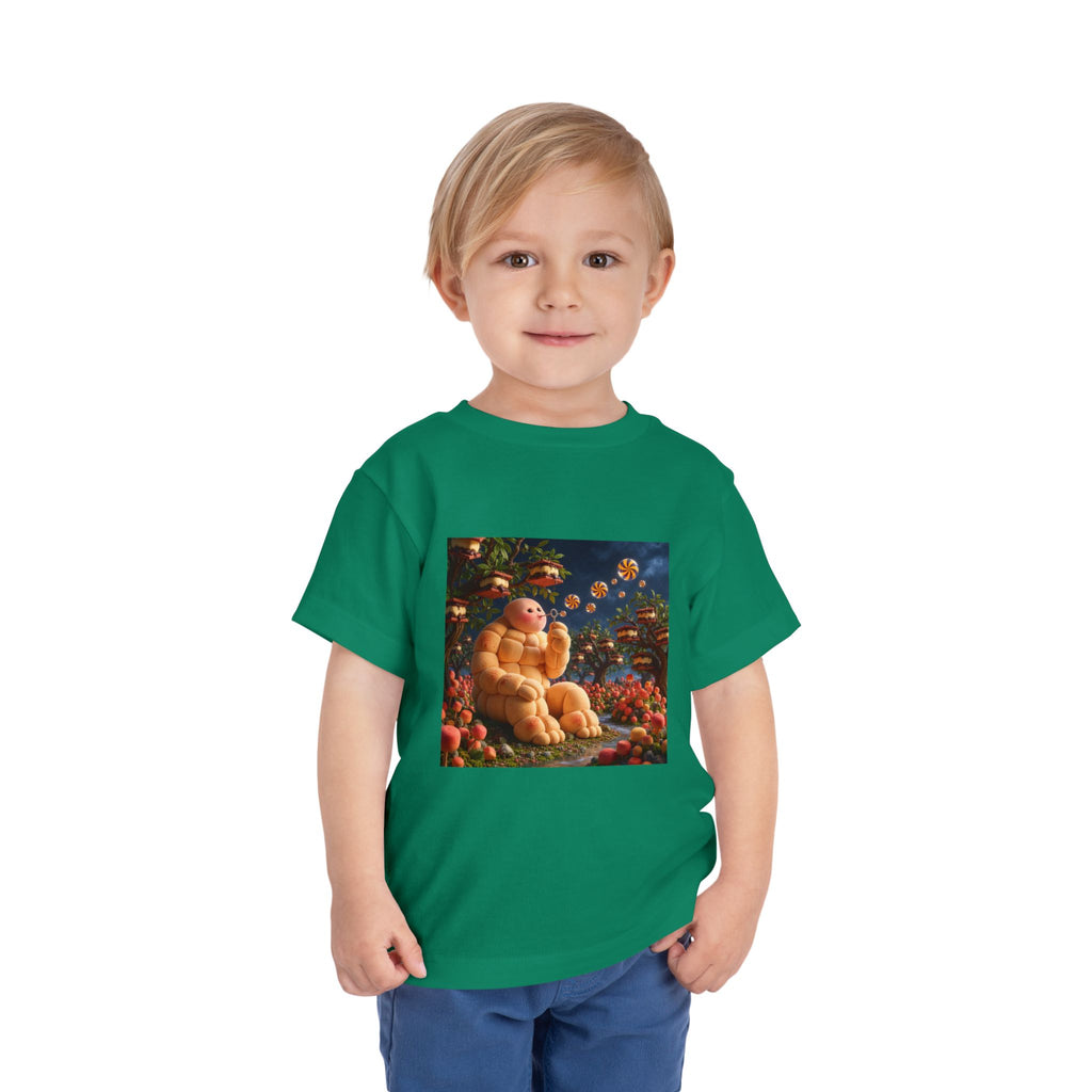 Toddler Tee — Cute Chubby Creature in Flower Garden Kids Shirt-Marshmallow Man