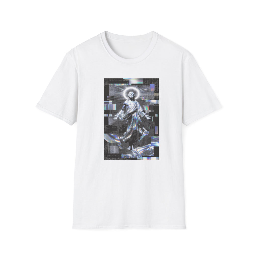 Glitch Halo Jesus T-Shirt — Vintage Religious Retro Digital Art Tee