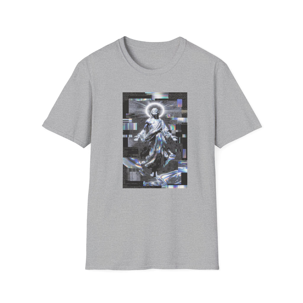 Glitch Halo Jesus T-Shirt — Vintage Religious Retro Digital Art Tee