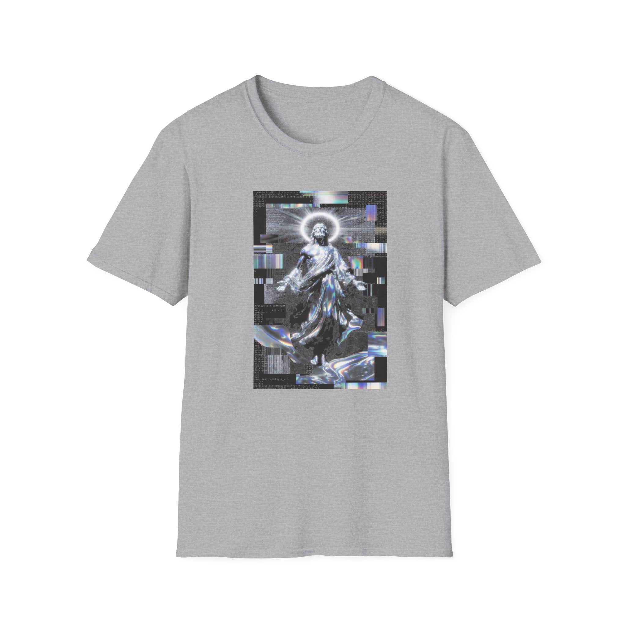 Glitch Halo Jesus T-Shirt — Vintage Religious Retro Digital Art Tee