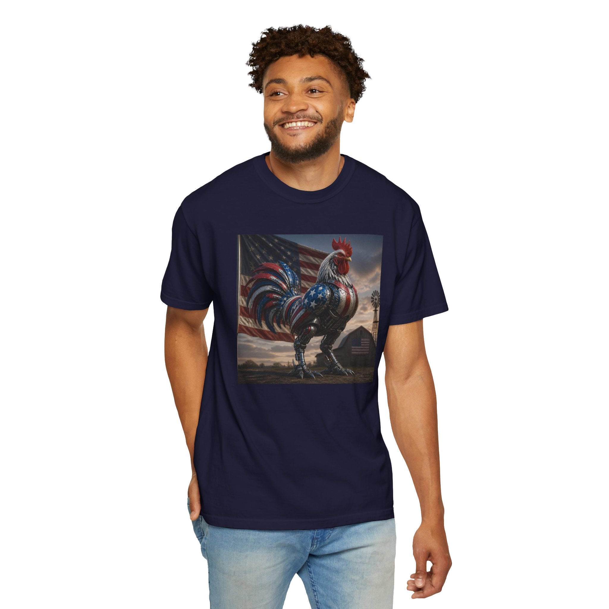 Patriotic Rooster T-Shirt — American Flag Farmhouse Graphic Tee