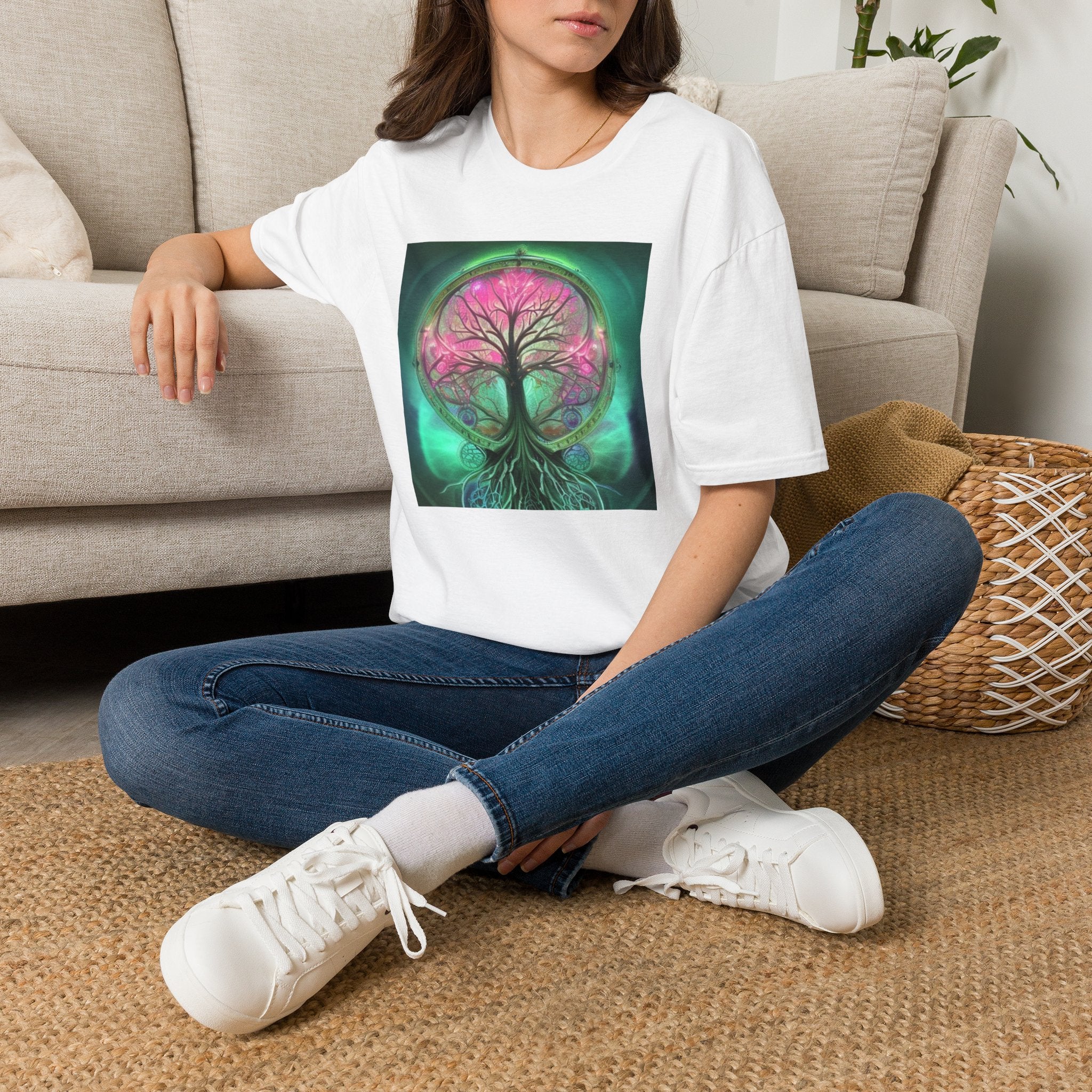 Tree of Life Graphic T-Shirt — Pink & Teal Mystic Nature Design