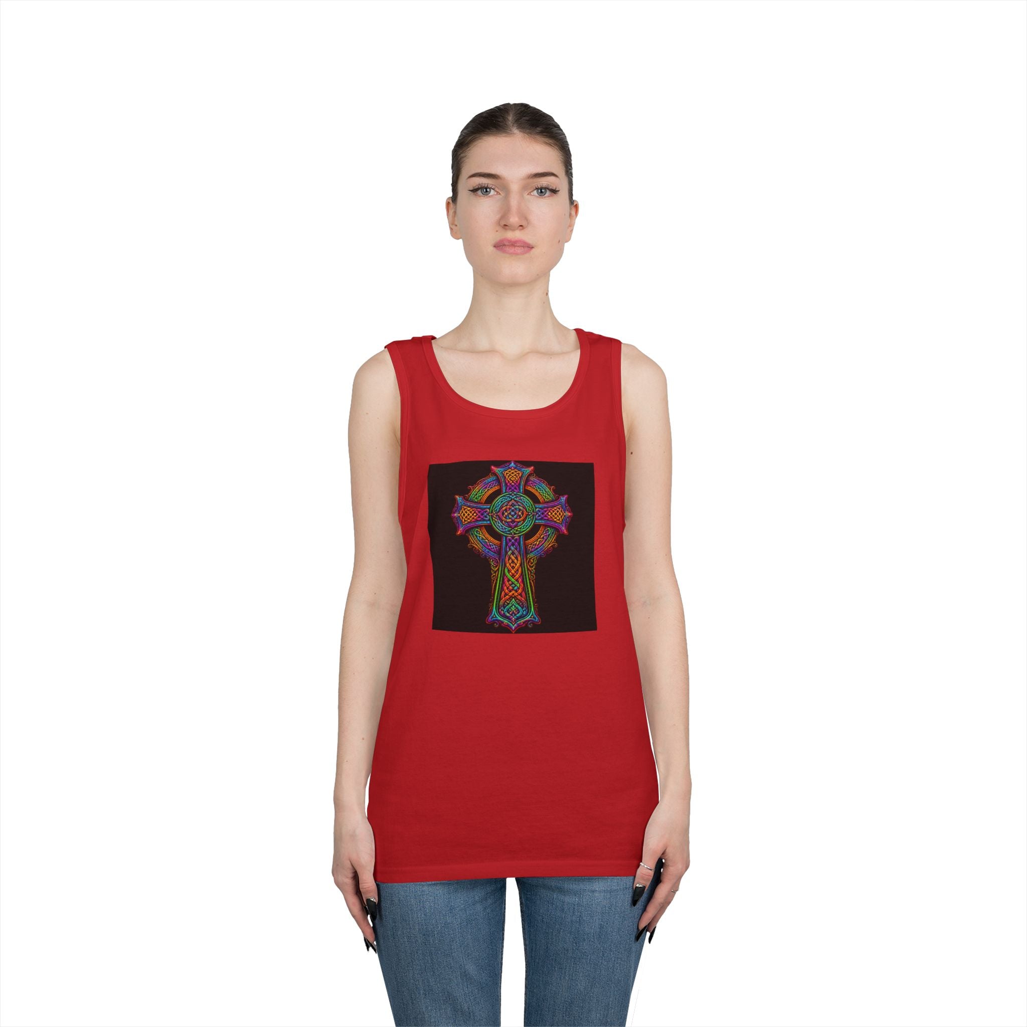 Celtic Cross Tank Top — Colorful Stained-Glass Style Religious Graphic