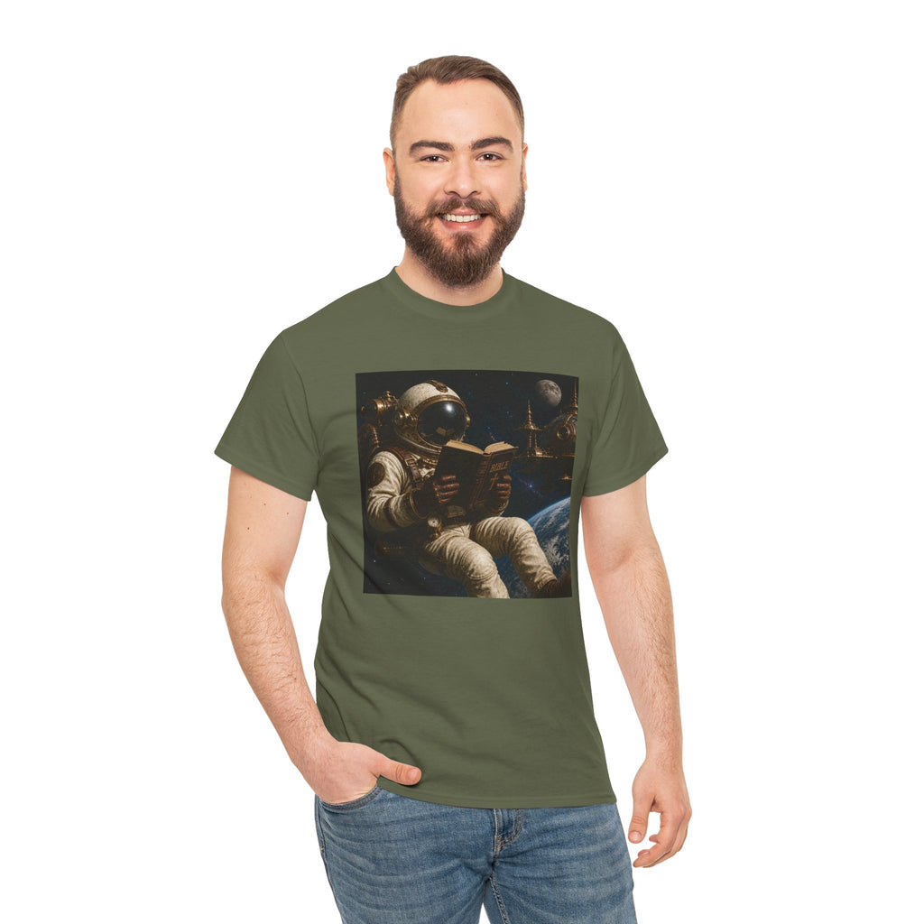 Astronaut Reading Graphic Tee — Spacebook Retro Sci‑Fi T-Shirt - Steampunk