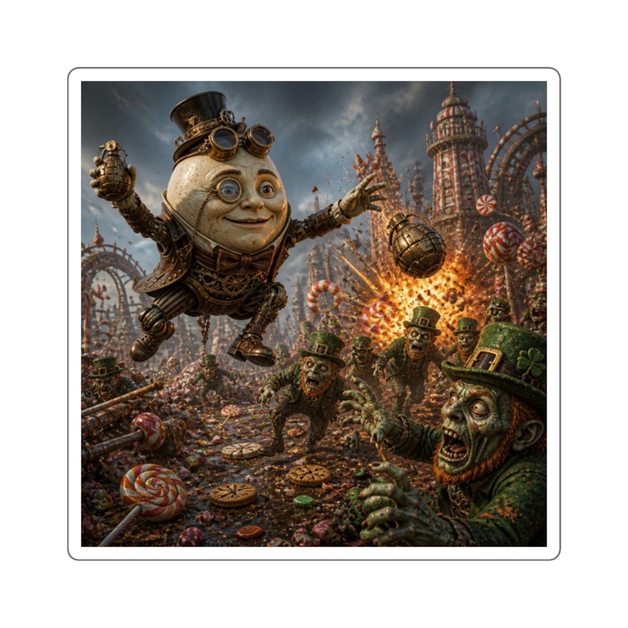 Steampunk Humpty Dumpty Square Sticker — Dark Fantasy Laptop Decal