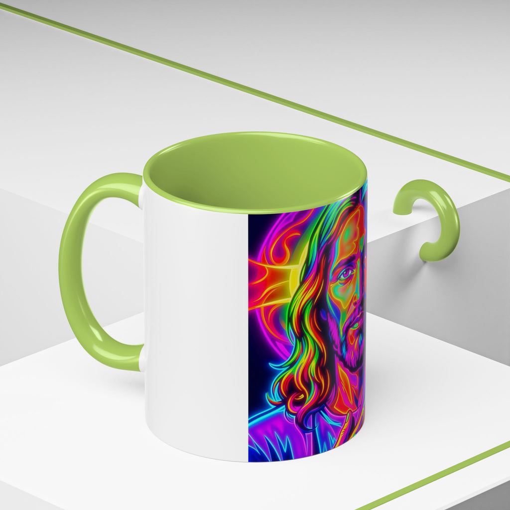 Neon Jesus Accent Coffee Mug – Vibrant Spiritual Art 11oz/15oz