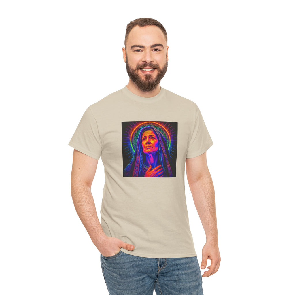 T-Shirt — Neon Madonna Portrait Graphic Tee Mother of Christ