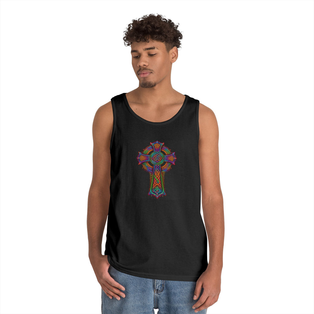 Celtic Cross Tank Top — Colorful Stained-Glass Style Religious Graphic