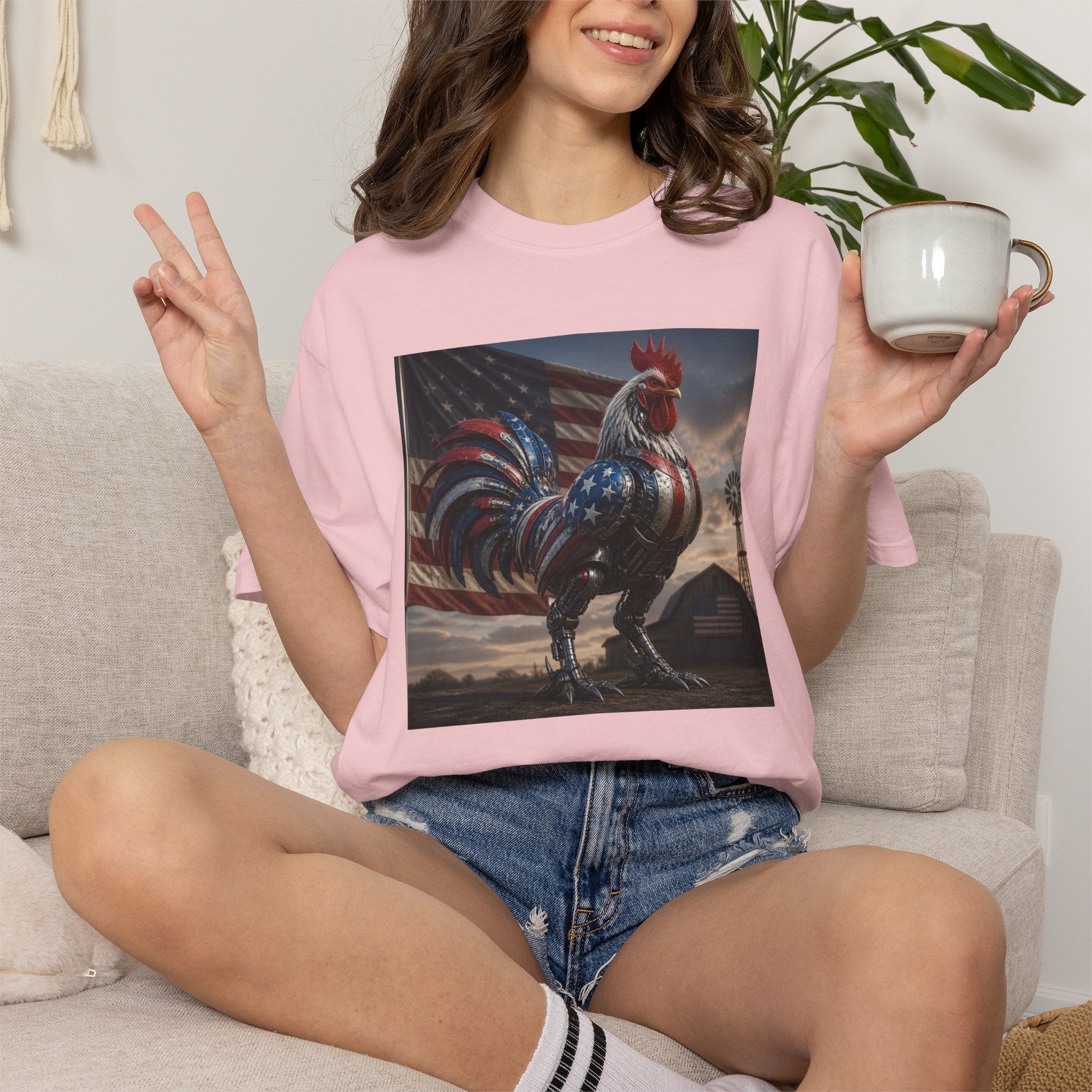 Patriotic Rooster T-Shirt — American Flag Farmhouse Graphic Tee