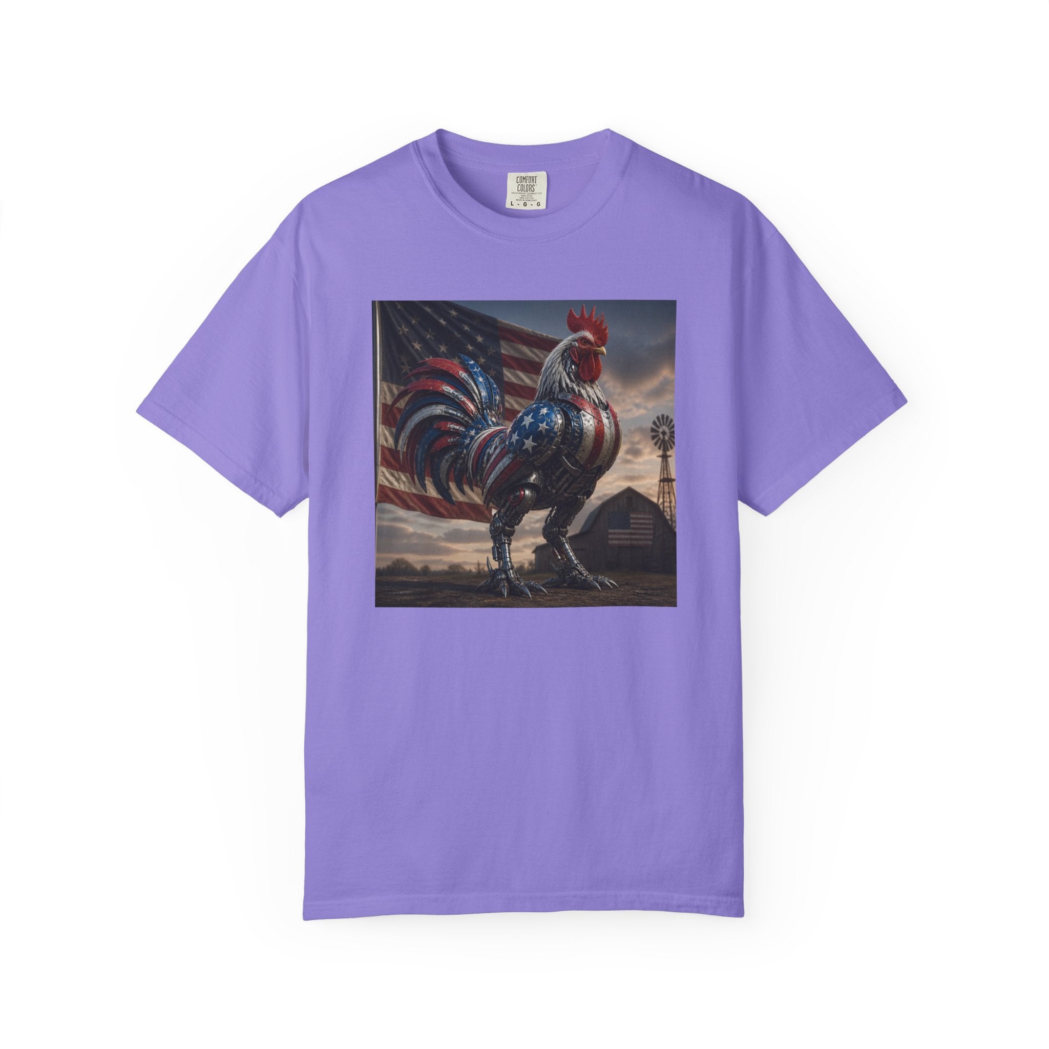 Patriotic Rooster T-Shirt — American Flag Farmhouse Graphic Tee