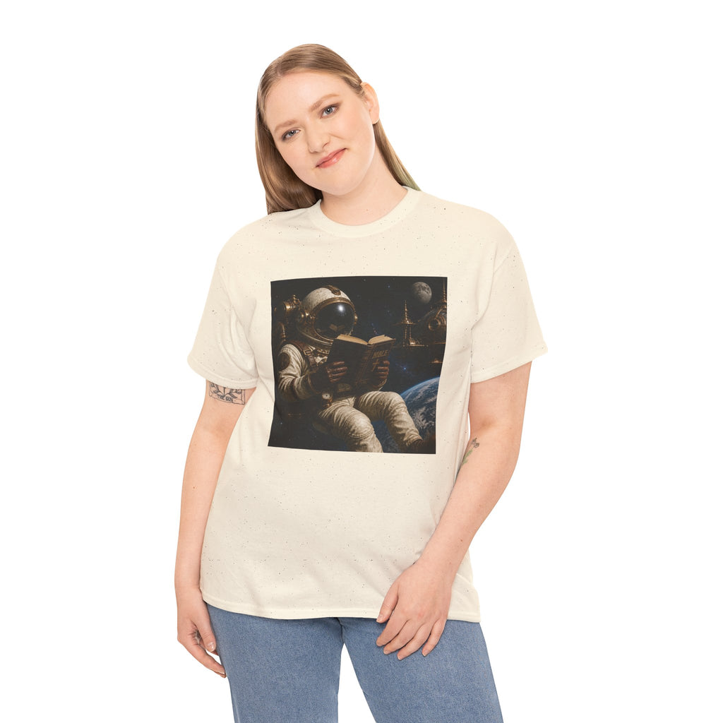Astronaut Reading Graphic Tee — Spacebook Retro Sci‑Fi T-Shirt - Steampunk