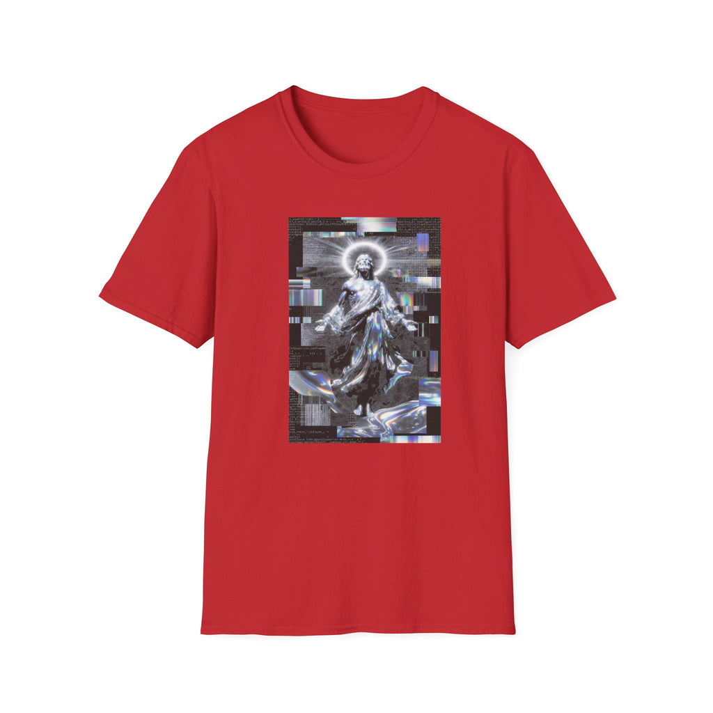 Glitch Halo Jesus T-Shirt — Vintage Religious Retro Digital Art Tee