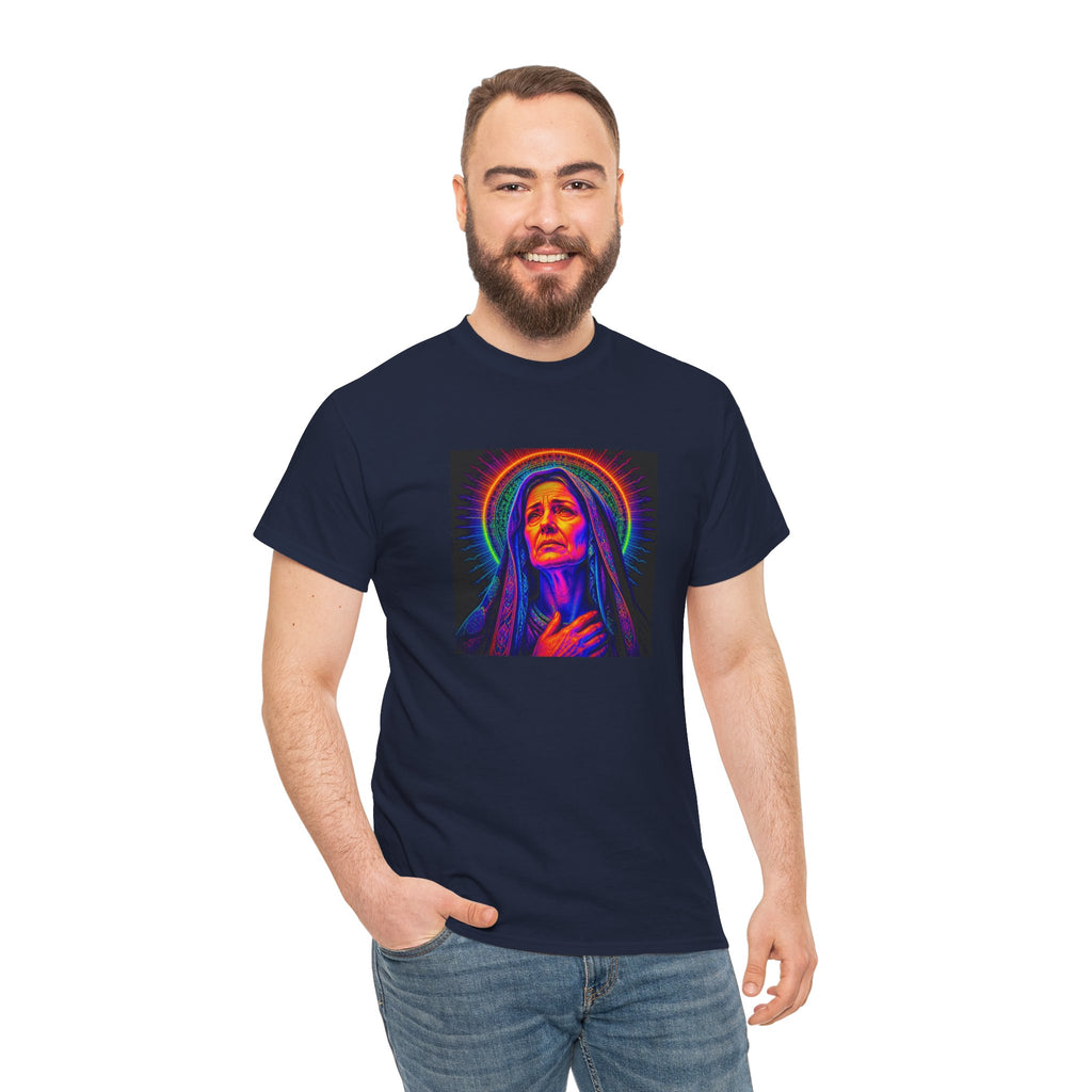 T-Shirt — Neon Madonna Portrait Graphic Tee Mother of Christ