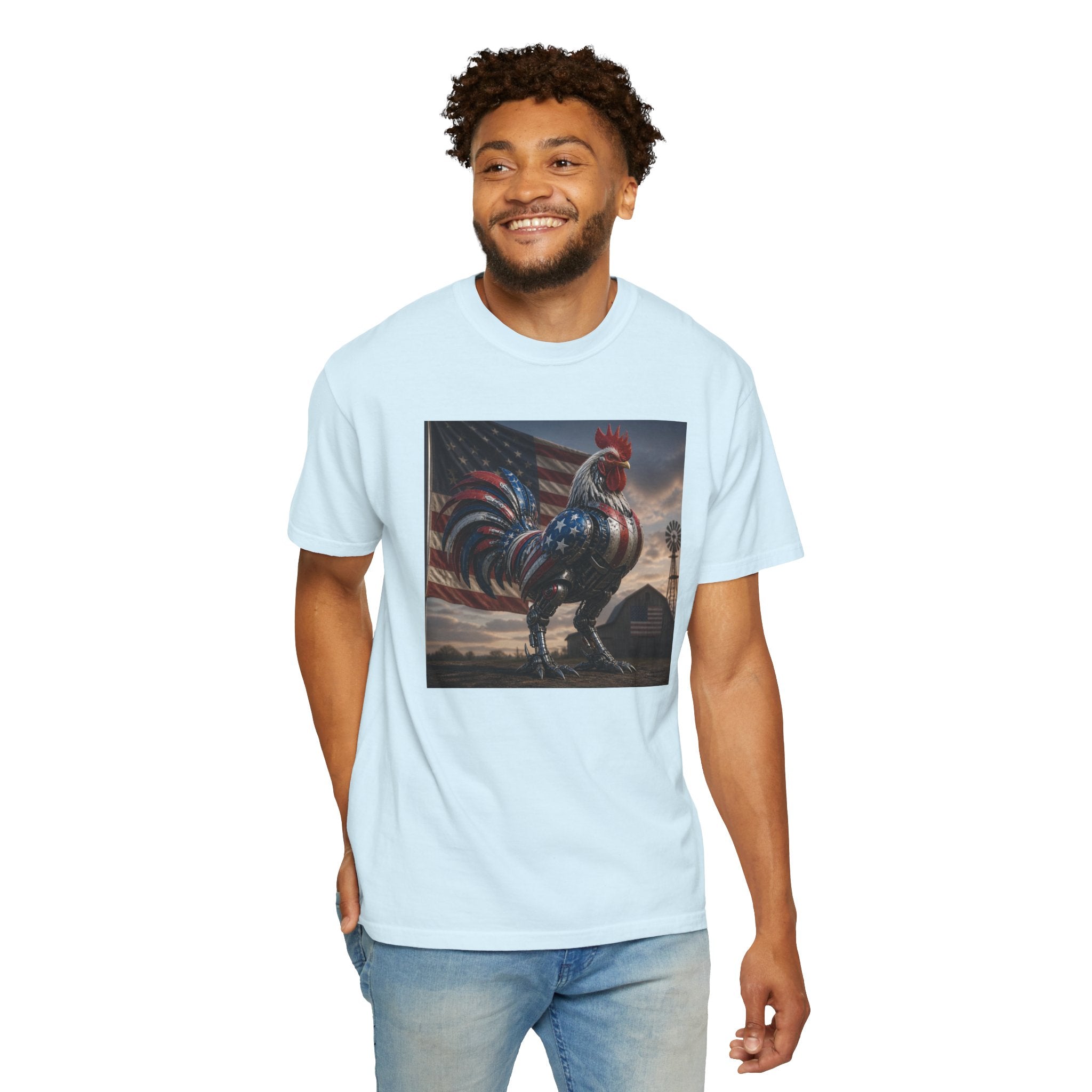 Patriotic Rooster T-Shirt — American Flag Farmhouse Graphic Tee