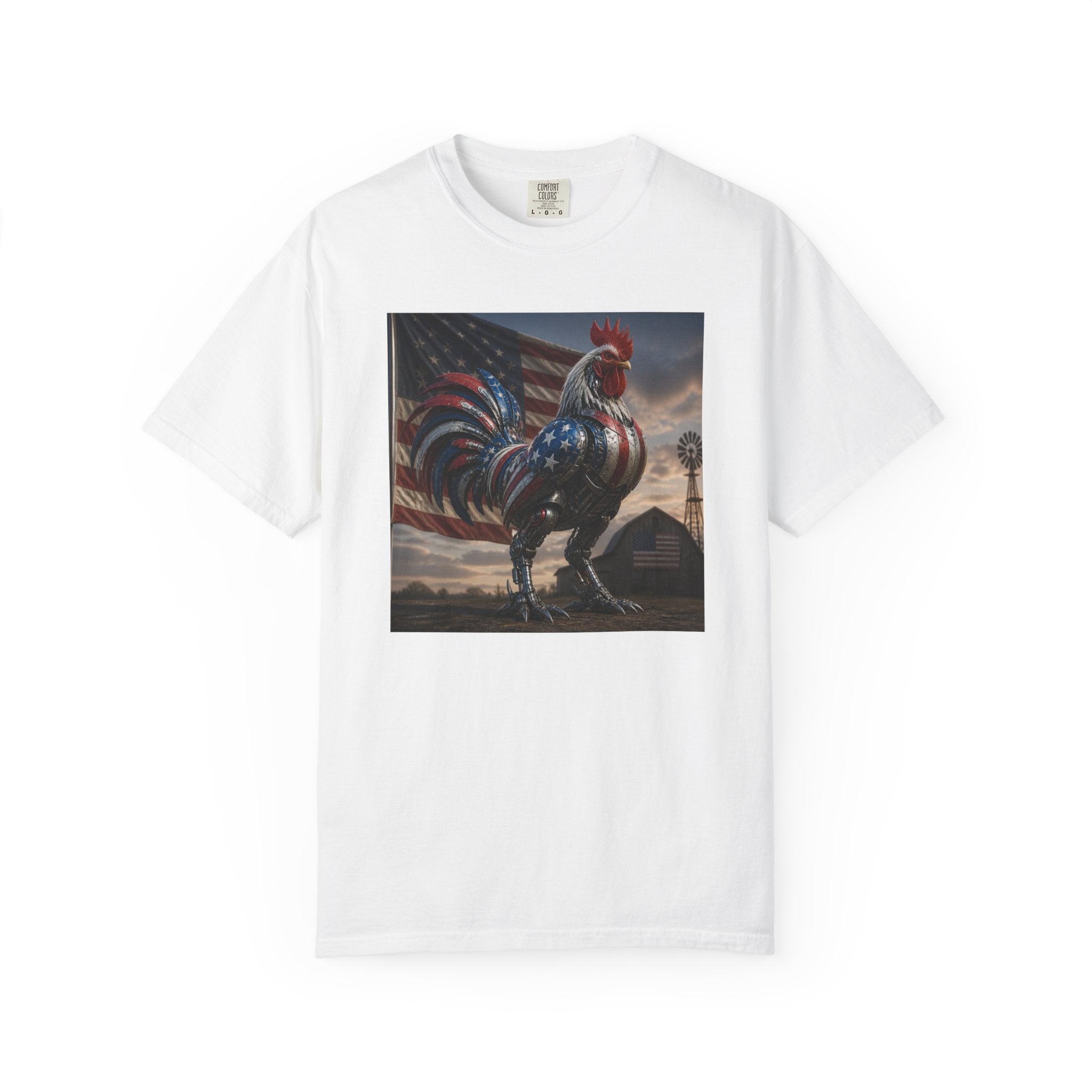Patriotic Rooster T-Shirt — American Flag Farmhouse Graphic Tee