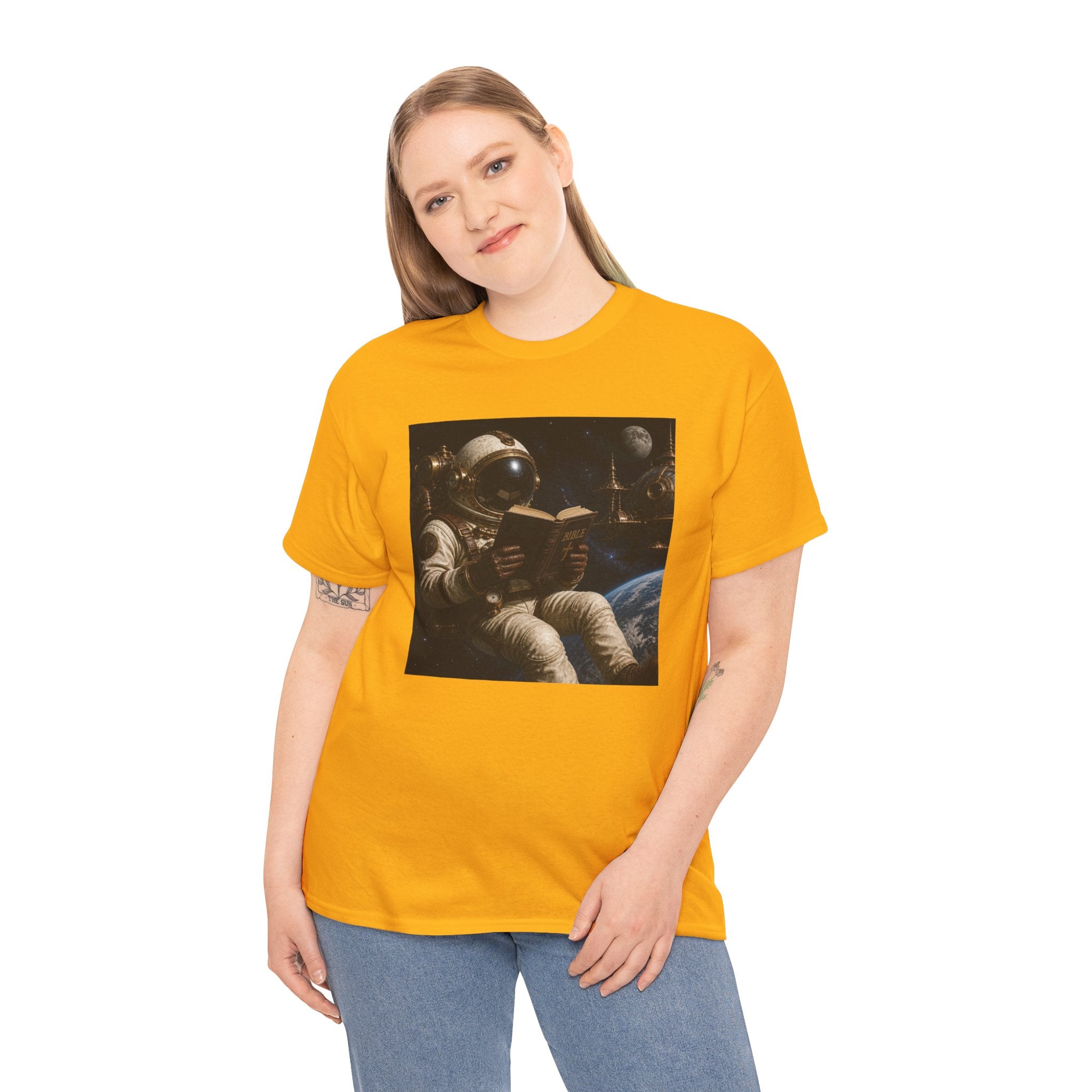 Astronaut Reading Graphic Tee — Spacebook Retro Sci‑Fi T-Shirt - Steampunk