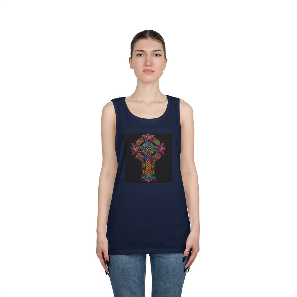 Celtic Cross Tank Top — Colorful Stained-Glass Style Religious Graphic
