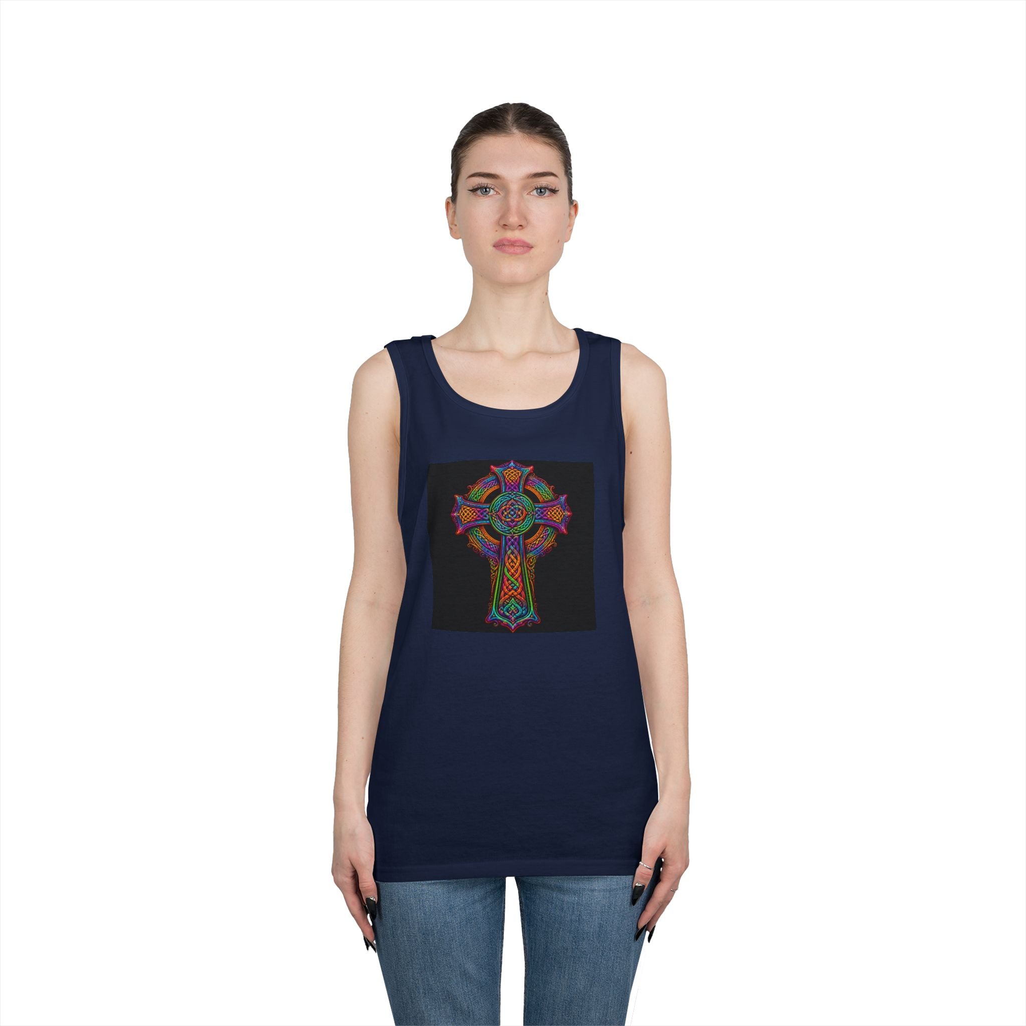 Celtic Cross Tank Top — Colorful Stained-Glass Style Religious Graphic