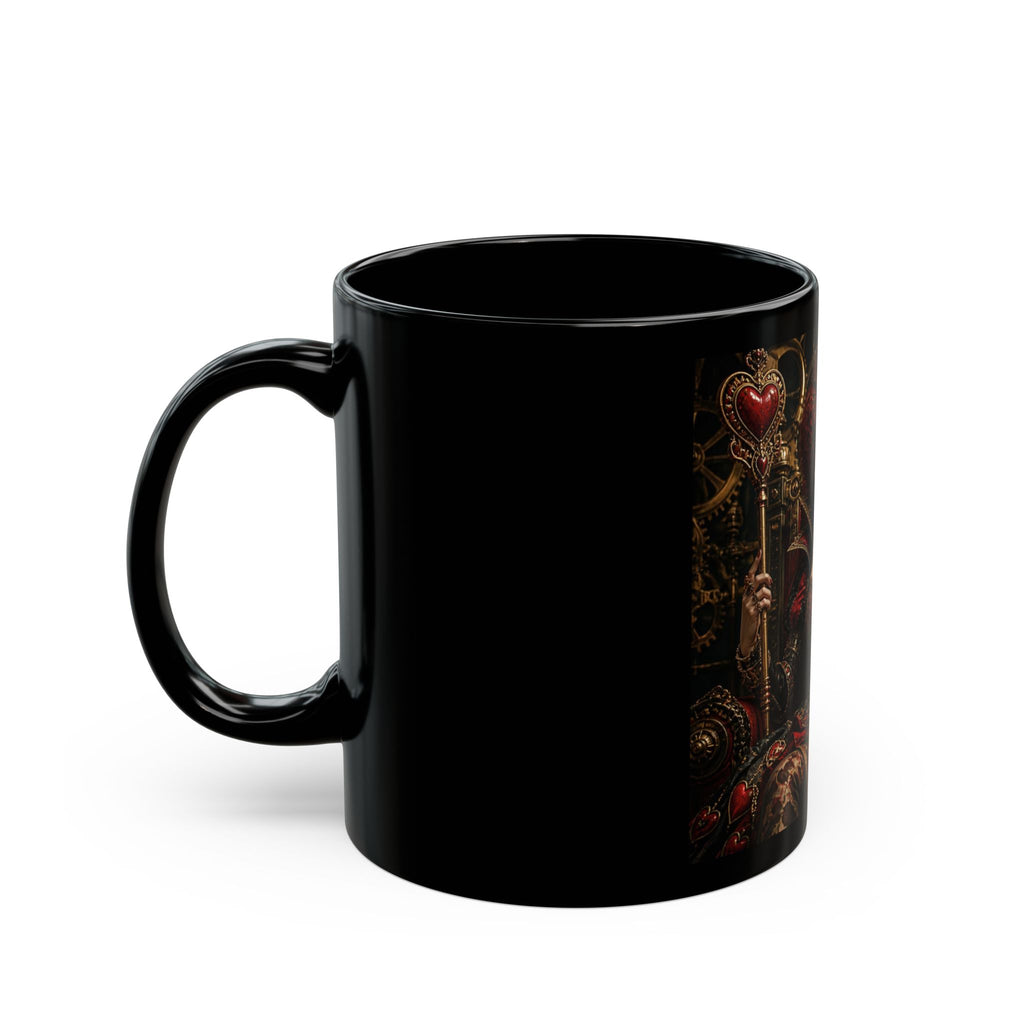Queen of Hearts Gothic  Steampunk Art Mug — Dark Fantasy Black Ceramic Coffee Cup (11oz/15oz)