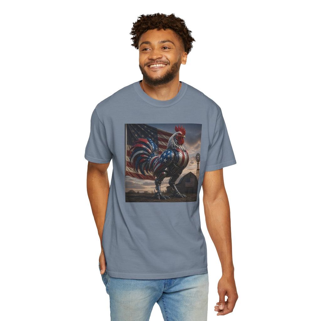 Patriotic Rooster T-Shirt — American Flag Farmhouse Graphic Tee