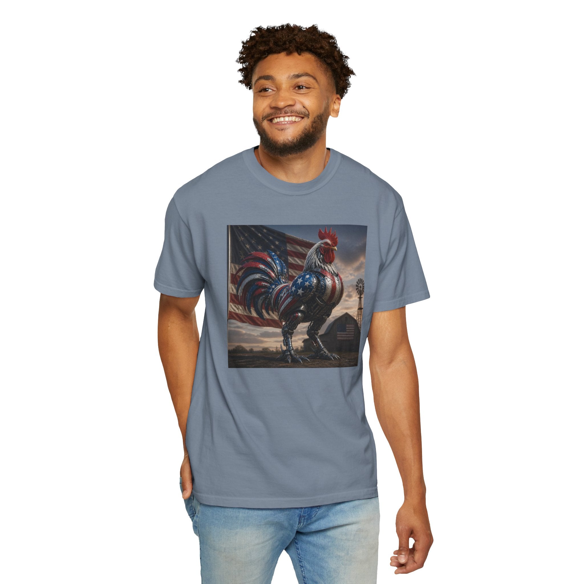 Patriotic Rooster T-Shirt — American Flag Farmhouse Graphic Tee