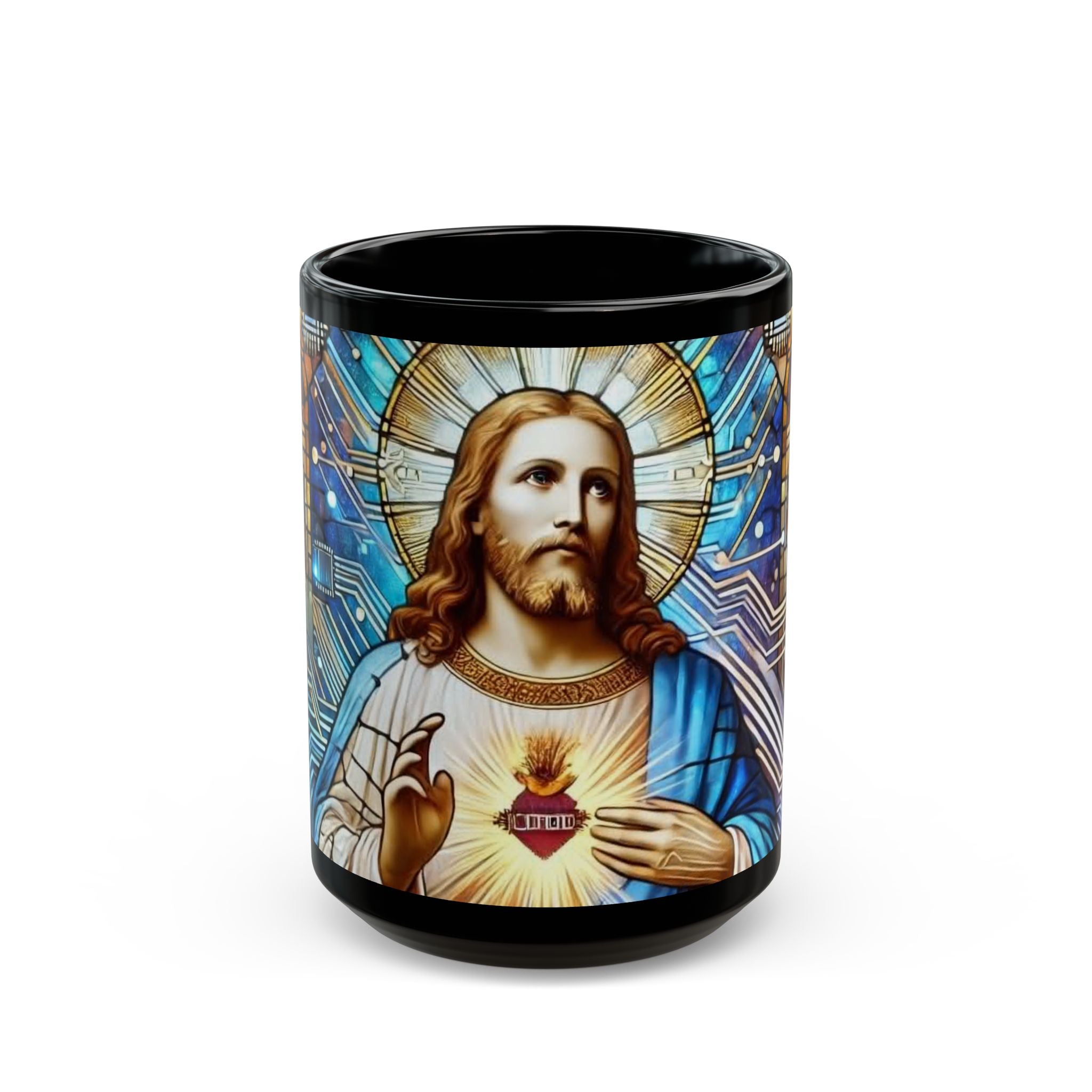Digital Jesus — Stained Glass Tech Faith Coffee Cup (11oz/15oz)