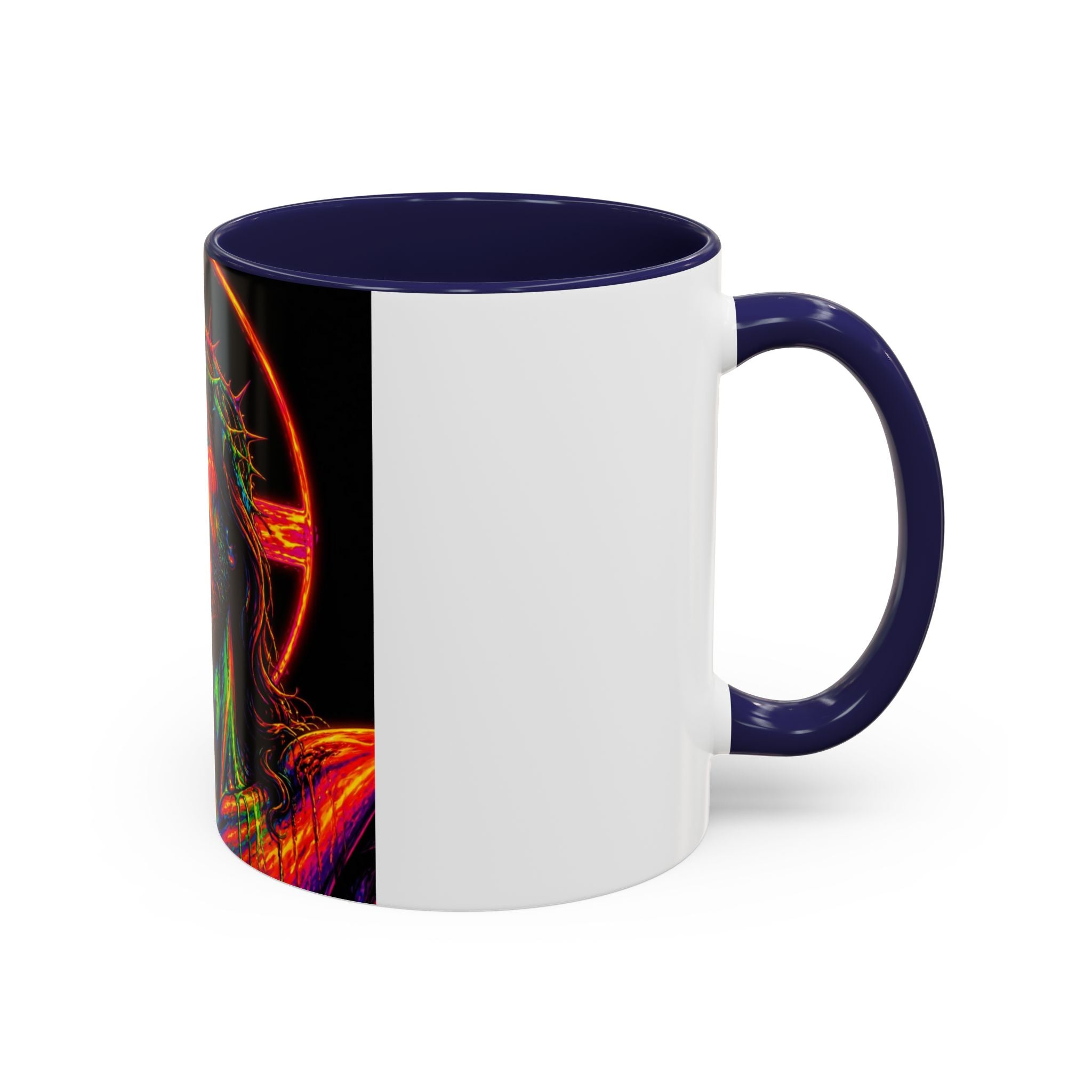 Jesus Christ Neon Portrait Coffee Mug — Colorful Crucifixion Accent Mug (11/15oz)