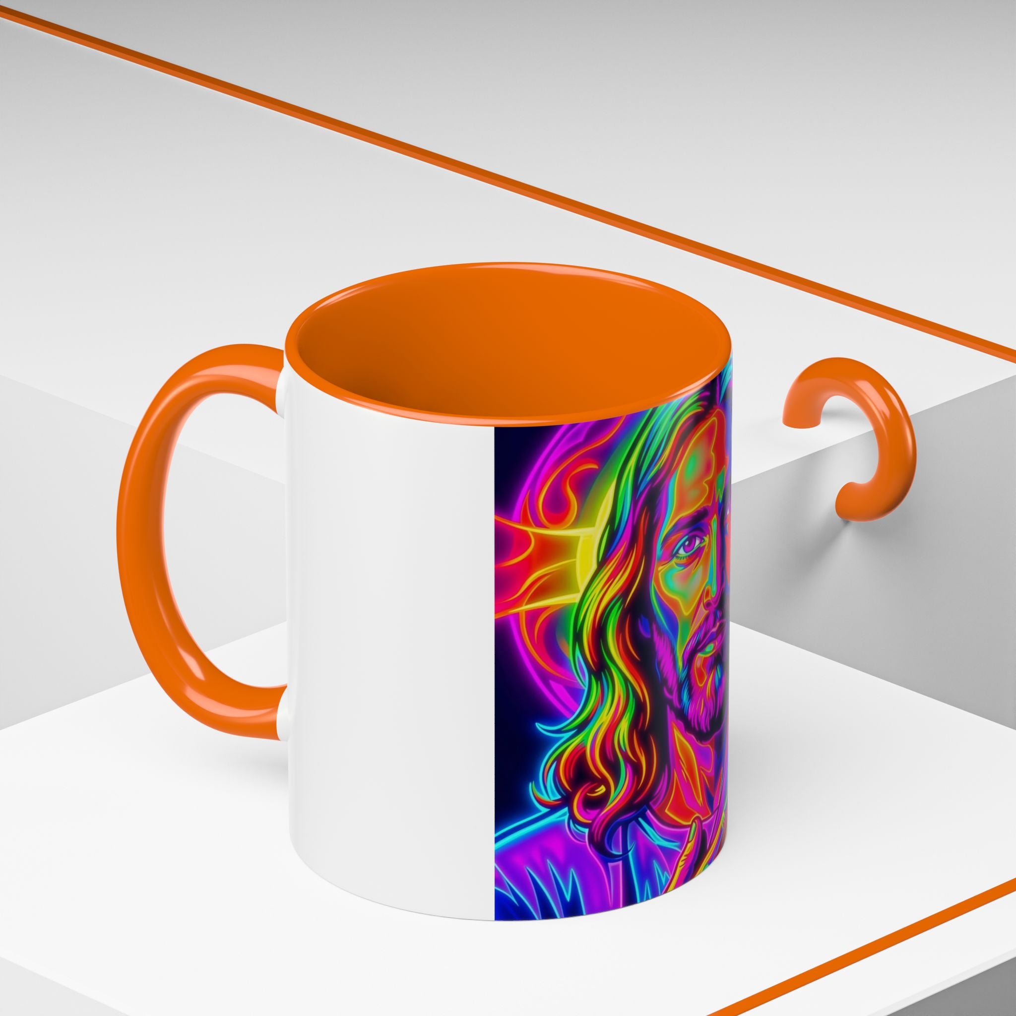 Neon Jesus Accent Coffee Mug – Vibrant Spiritual Art 11oz/15oz