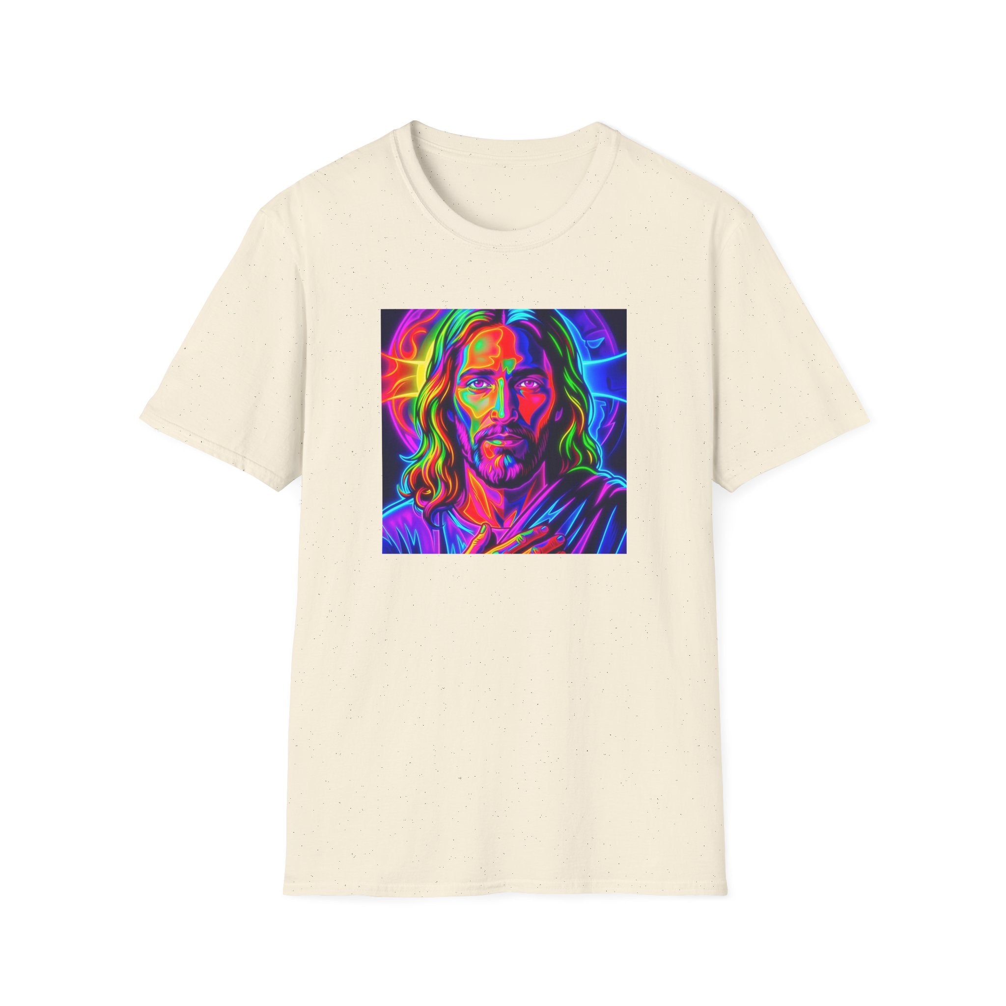Jesus Portrait T-Shirt — Vibrant Neon Christian Art Tee