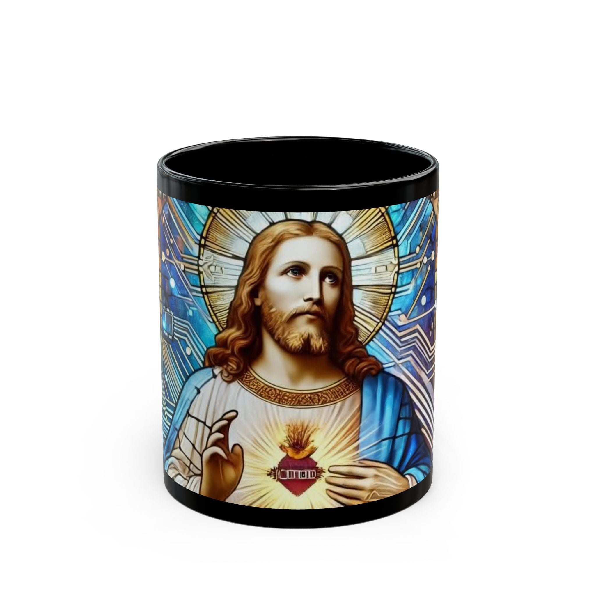 Digital Jesus — Stained Glass Tech Faith Coffee Cup (11oz/15oz)