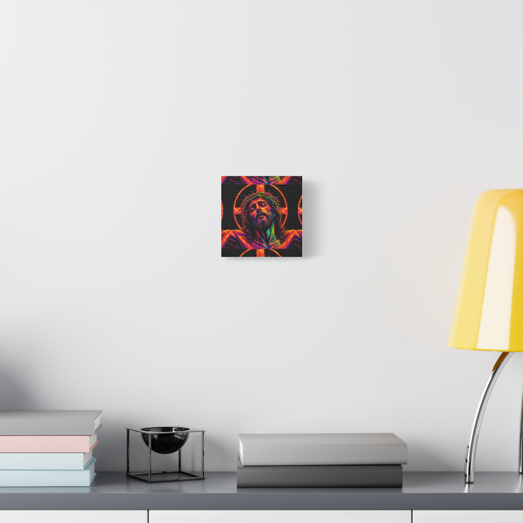 Neon Christ Crucifix Canvas Print — Vibrant Religious Wall Art