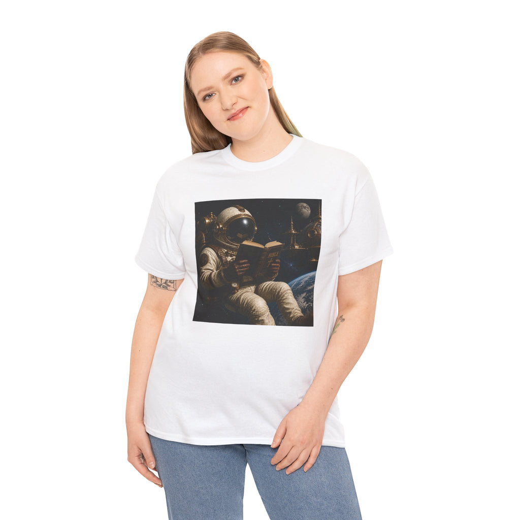 Astronaut Reading Graphic Tee — Spacebook Retro Sci‑Fi T-Shirt - Steampunk