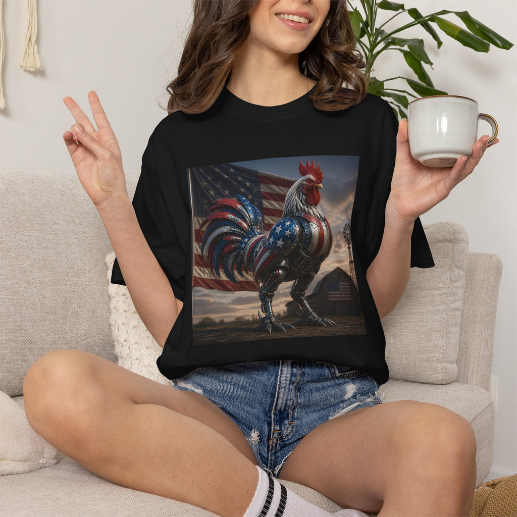 Patriotic Rooster T-Shirt — American Flag Farmhouse Graphic Tee