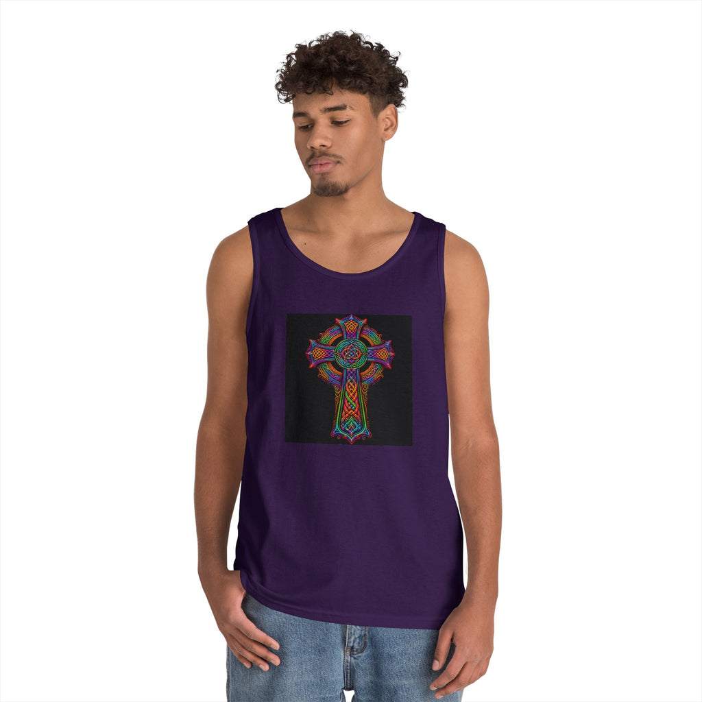 Celtic Cross Tank Top — Colorful Stained-Glass Style Religious Graphic