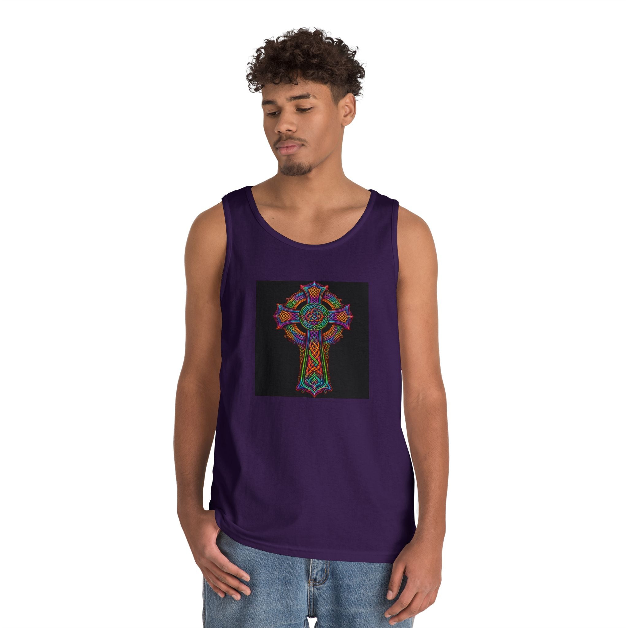 Celtic Cross Tank Top — Colorful Stained-Glass Style Religious Graphic