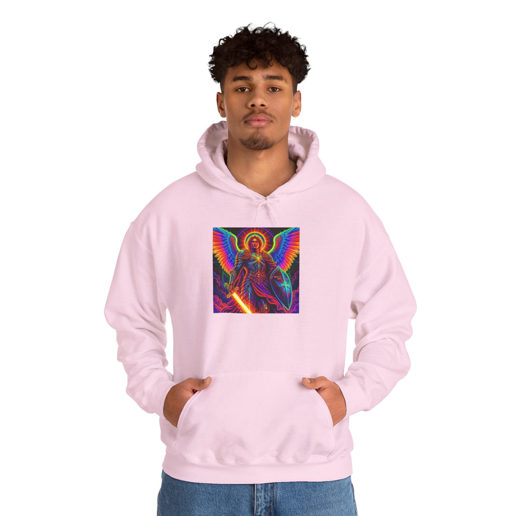 Psychedelic Angel Hoodie — Neon Rainbow Guardian Graphic Sweatshirt