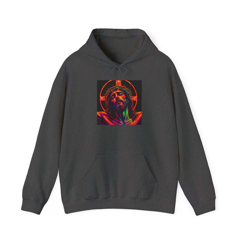 Jesus Portrait Hoodie — Neon Sacred Heart Graphic Hooded Sweatshirt